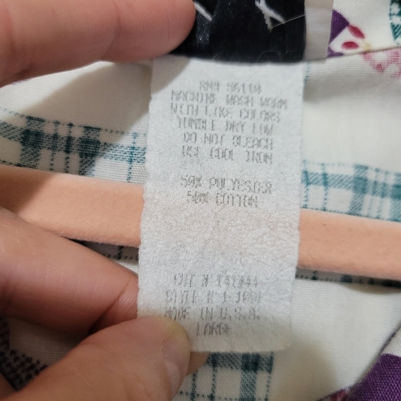 Vintage Tapestry Madras Style Heart Pattern Rolled Sleeve Button Down Size Large - Picture 9 of 9